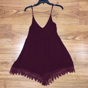 TOBI maroon romper with fringe lace